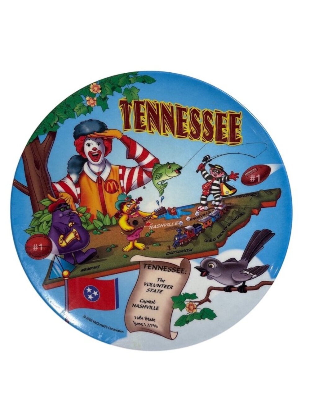 McDonalds Tennessee Collectible Plate 2002 Cartoon Design Map 10" Sun Coast